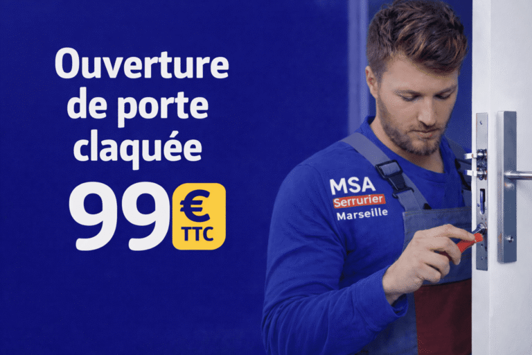 Serrurier MSA Serrurier Marseille ouvrant une porte claquée à Marseille au tarif de 99€ TTC