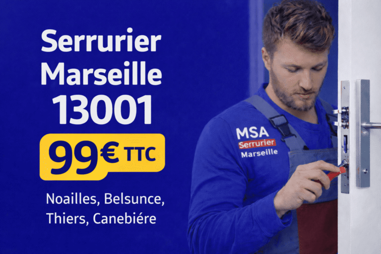 Serrurier Marseille 13001 ouvrant une porte claquée au tarif de 99€ TTC