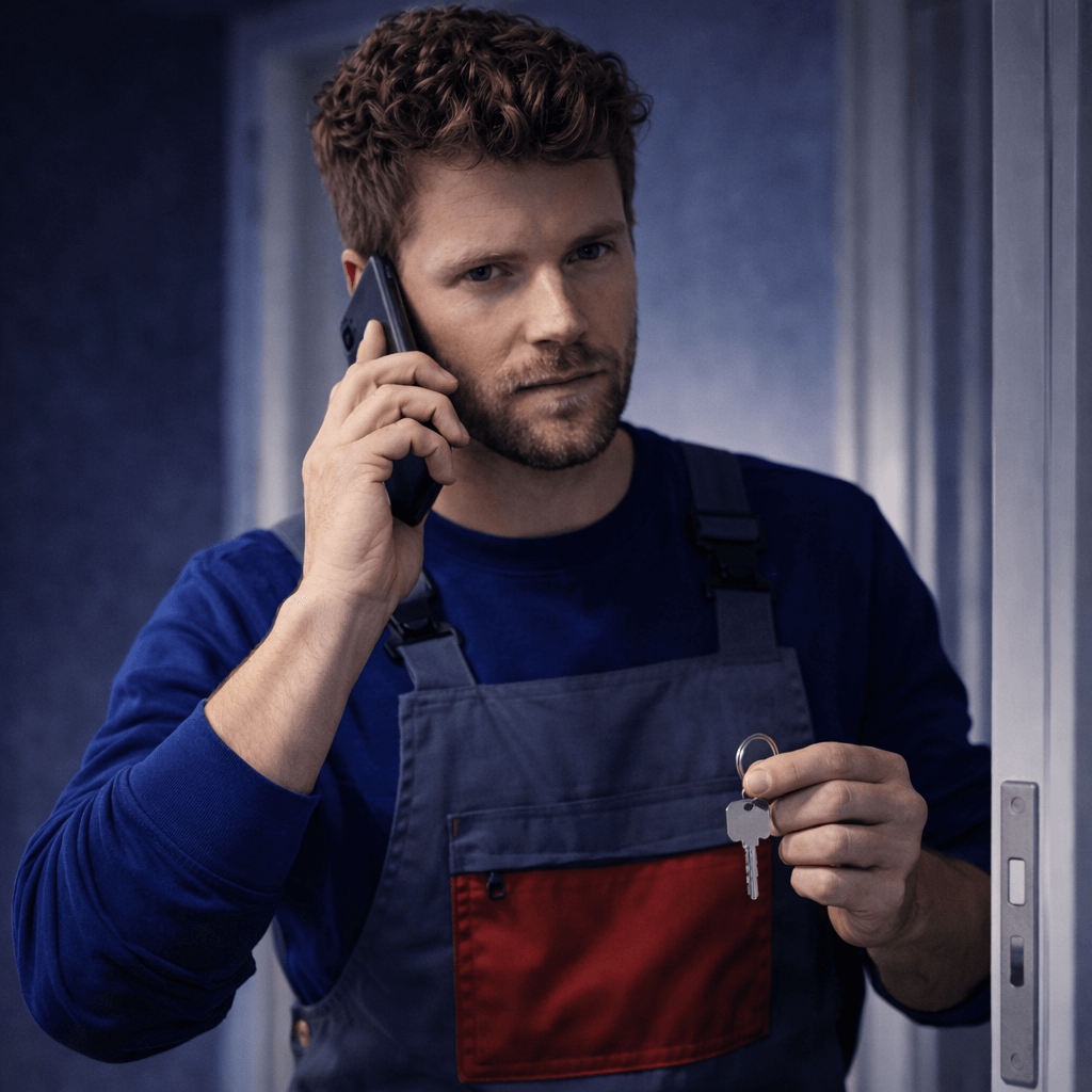 Serrurier en urgence à Marseille tenant un téléphone et une clé, prêt à intervenir rapidement